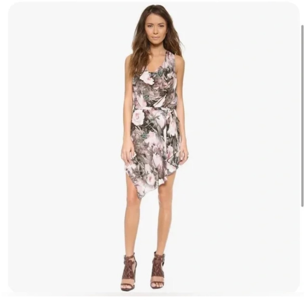 Haute Hippie Cream Asymmetrical Sundress V-Neck Sleeveless silk floral size m